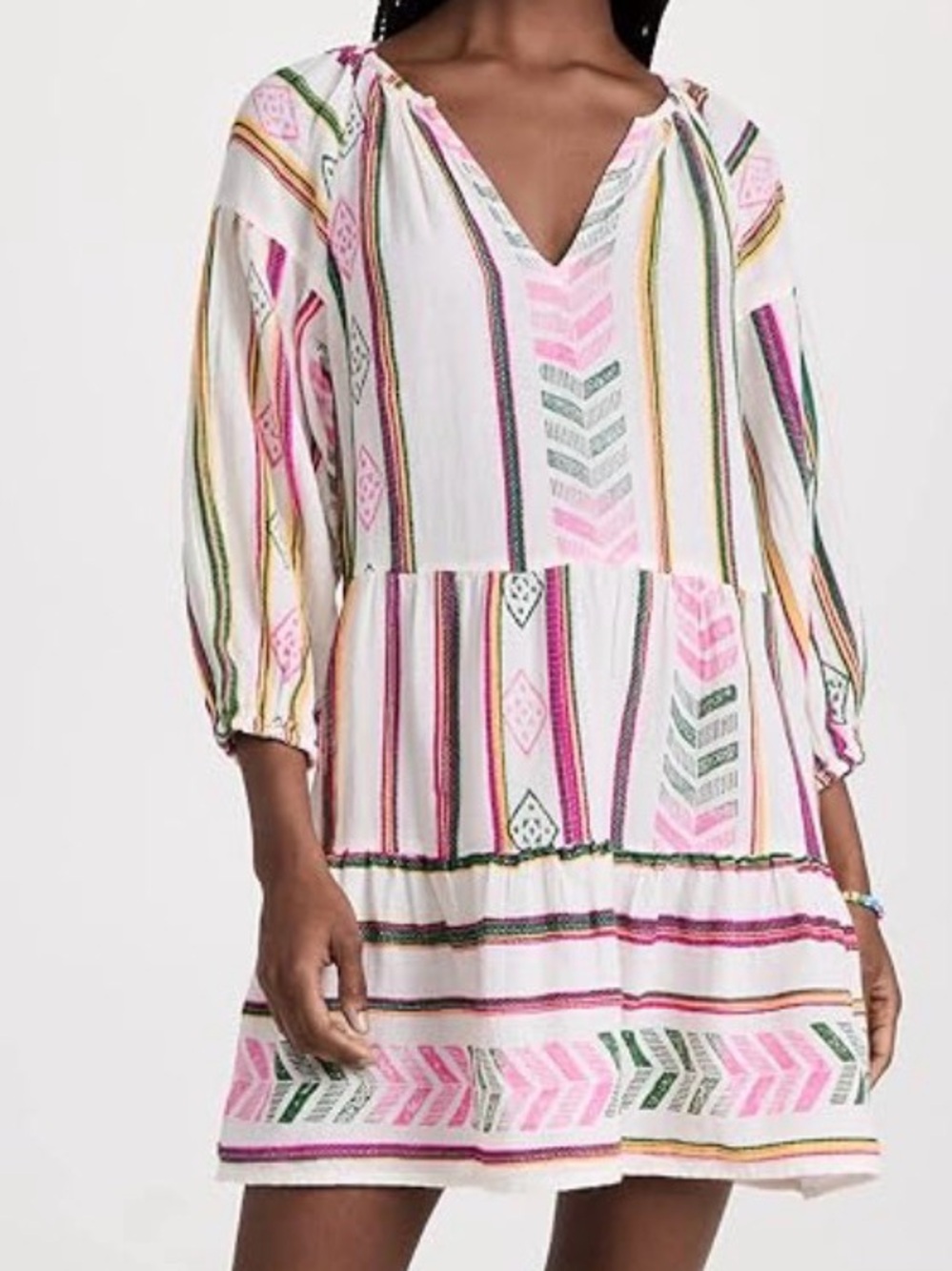 Velvet for Anthropologie boho Striped Embroidered Peasant Dress colorful